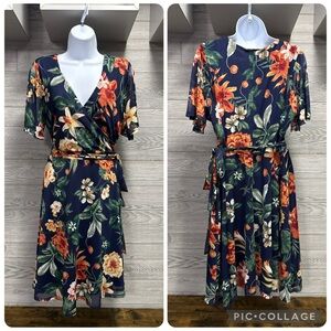 Alison Brittney Plus Floral Faux Wrap Dress Sheer Lined Wedding Office Sunday 1X
